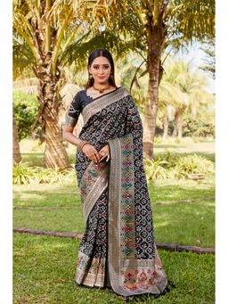 Anaita - Black Silk Woven Saree with Unstitched Blouse