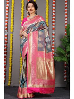 Anaita - Grey Zari Woven Design Pure Silk Banarasi Saree with Unstitched Blouse