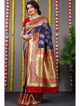 Anaita - Navy Blue Zari Woven Design Pure Silk Banarasi Saree with Unstitched Blouse