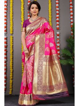 Anaita - Pink Zari Woven Design Pure Silk Banarasi Saree with Unstitched Blouse