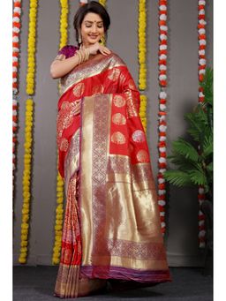 Anaita - Red Zari Woven Design Pure Silk Banarasi Saree with Unstitched Blouse