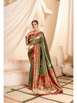 Anaita - Green Woven Pure Paithani Tissue Silk Tassels Saree with Unstitched Blouse