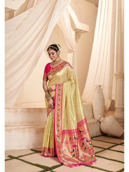 Anaita - Cream Woven Pure Paithani Tissue Silk Tassels Saree with Unstitched Blouse