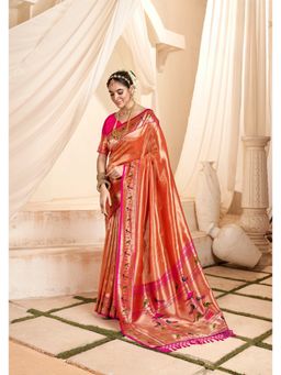 Anaita - Orange Woven Pure Paithani Tissue Silk Tassels Saree with Unstitched Blouse