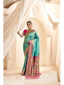 Anaita - Sea Green Woven Pure Paithani Tissue Silk Tassels Saree with Unstitched Blouse