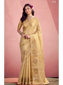 Anaita - Beige Silk Tissue Zari Weaving Saree with Unstitched Blouse