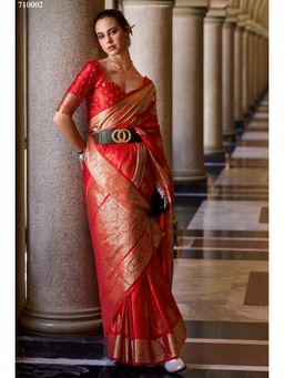 Anaita - Red Tissue Woven Saree with Unstitched Blouse