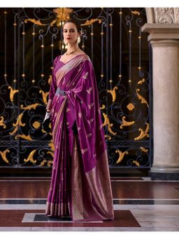 Anaita - Purple Tissue Woven Saree with Unstitched Blouse