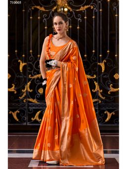 Anaita - Orange Tissue Woven Saree with Unstitched Blouse