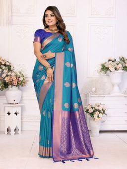 Anaita - Blue Silk Woven Saree with Unstitched Blouse