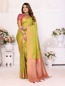 Anaita - Green Silk Woven Saree with Unstitched Blouse