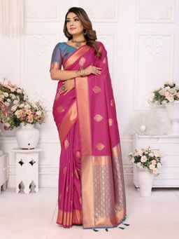 Anaita - Pink Silk Woven Saree with Unstitched Blouse