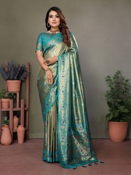 Anaita - Green Tissue Woven Saree with Unstitched Blouse