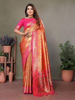 Anaita - Orange Tissue Woven Saree with Unstitched Blouse