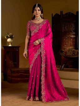 RAAG VARNAM - Pink Colour Satin Silk Saree with Unstitched Blouse
