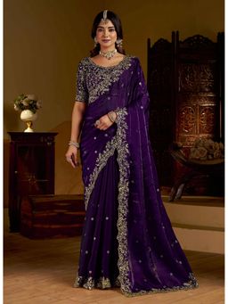 RAAG VARNAM - Purple Colour Satin Silk Saree with Unstitched Blouse