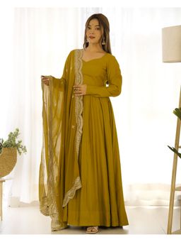 FAST FASHIONS - Silk Blend Yellow Anarkali Kurta with Pant and Dupatta