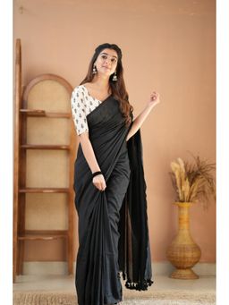 RAAG VARNAM - Black Handloom Cotton Saree with Unstitched Blouse