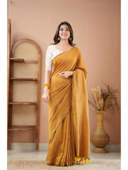 RAAG VARNAM - Mustard Handloom Cotton Saree with Unstitched Blouse