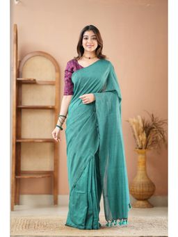 RAAG VARNAM - Green Handloom Cotton Saree with Unstitched Blouse
