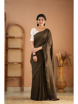 RAAG VARNAM - Brown Stripe Cotton Saree with Unstitched Blouse