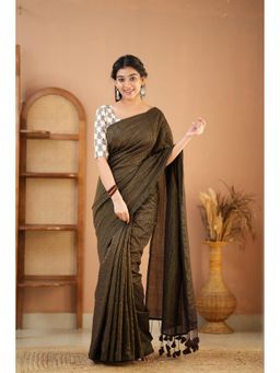 RAAG VARNAM - Brown Cotton Saree with Unstitched Blouse