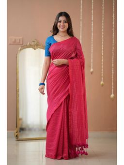 RAAG VARNAM - Pink Stripe Cotton Saree with Unstitched Blouse