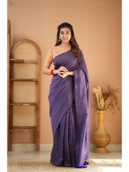 RAAG VARNAM - Purple Cotton Saree with Unstitched Blouse