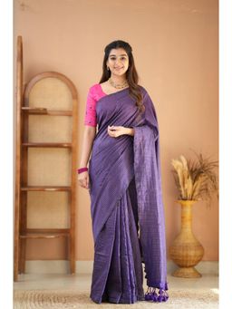 RAAG VARNAM - Purple Stripe Cotton Saree with Unstitched Blouse