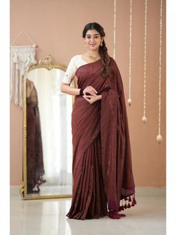 RAAG VARNAM - Brown Stripe Cotton Saree with Unstitched Blouse