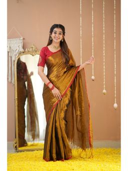 RAAG VARNAM - Gold Handloom Tissue Saree with Unstitched Blouse