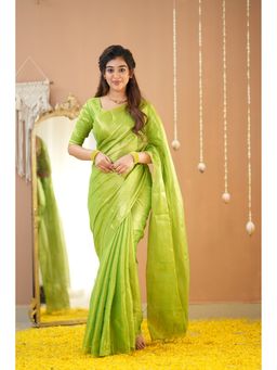 RAAG VARNAM - Green Tissue Saree with Unstitched Blouse