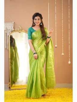 RAAG VARNAM - Green Handloom Tissue Saree with Unstitched Blouse