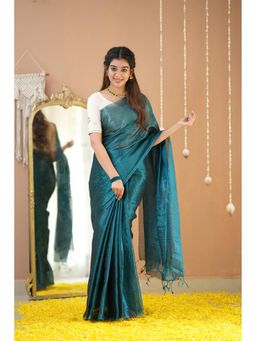 RAAG VARNAM - Green Handloom Tissue Saree with Unstitched Blouse
