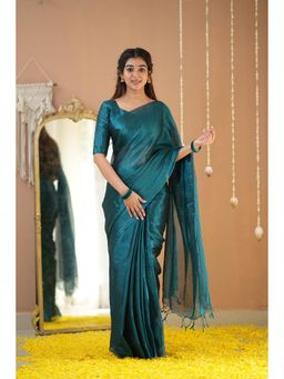 RAAG VARNAM - Teal Handloom Tissue Saree with Unstitched Blouse