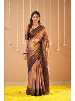 RAAG VARNAM - Copper Handloom Tissue Saree with Unstitched Blouse