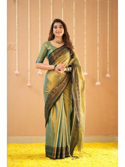 RAAG VARNAM - Green Handloom Tissue Saree with Unstitched Blouse