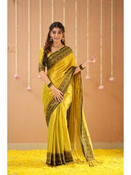 RAAG VARNAM - Yellow Handloom Tissue Saree with Unstitched Blouse