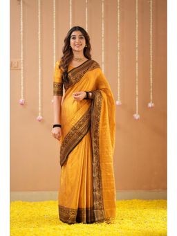 RAAG VARNAM - Mustard Handloom Tissue Saree with Unstitched Blouse