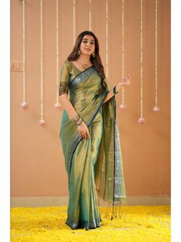 RAAG VARNAM - Green Handloom Tissue Saree with Unstitched Blouse