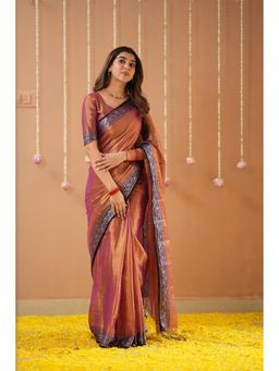 RAAG VARNAM - Orange Handloom Tissue Saree with Unstitched Blouse