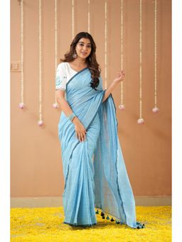 RAAG VARNAM - Sky Blue Handloom Cotton Saree with Unstitched Blouse