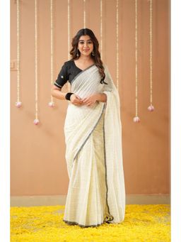 RAAG VARNAM - White Handloom Cotton Saree with Unstitched Blouse