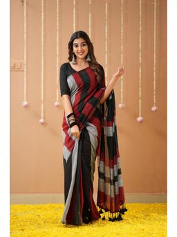 RAAG VARNAM - Black Handloom Cotton Saree with Unstitched Blouse