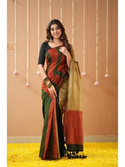 RAAG VARNAM - Green Handloom Cotton Saree with Unstitched Blouse