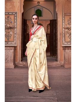 Anaita - Cream Satin Woven Saree with Unstitched Blouse