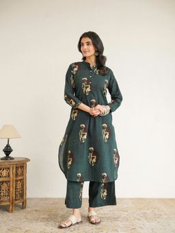 GOODHAND - Green Cotton Printed A-Line Co-Ord Set