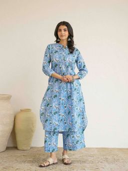 GOODHAND - Blue Cotton Printed A-Line Co-Ord Set