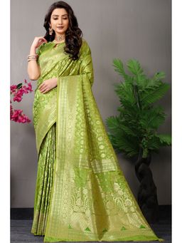 Anaita - Green Silk Woven Saree with Unstitched Blouse