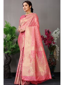 Anaita - Peach Silk Woven Saree with Unstitched Blouse
